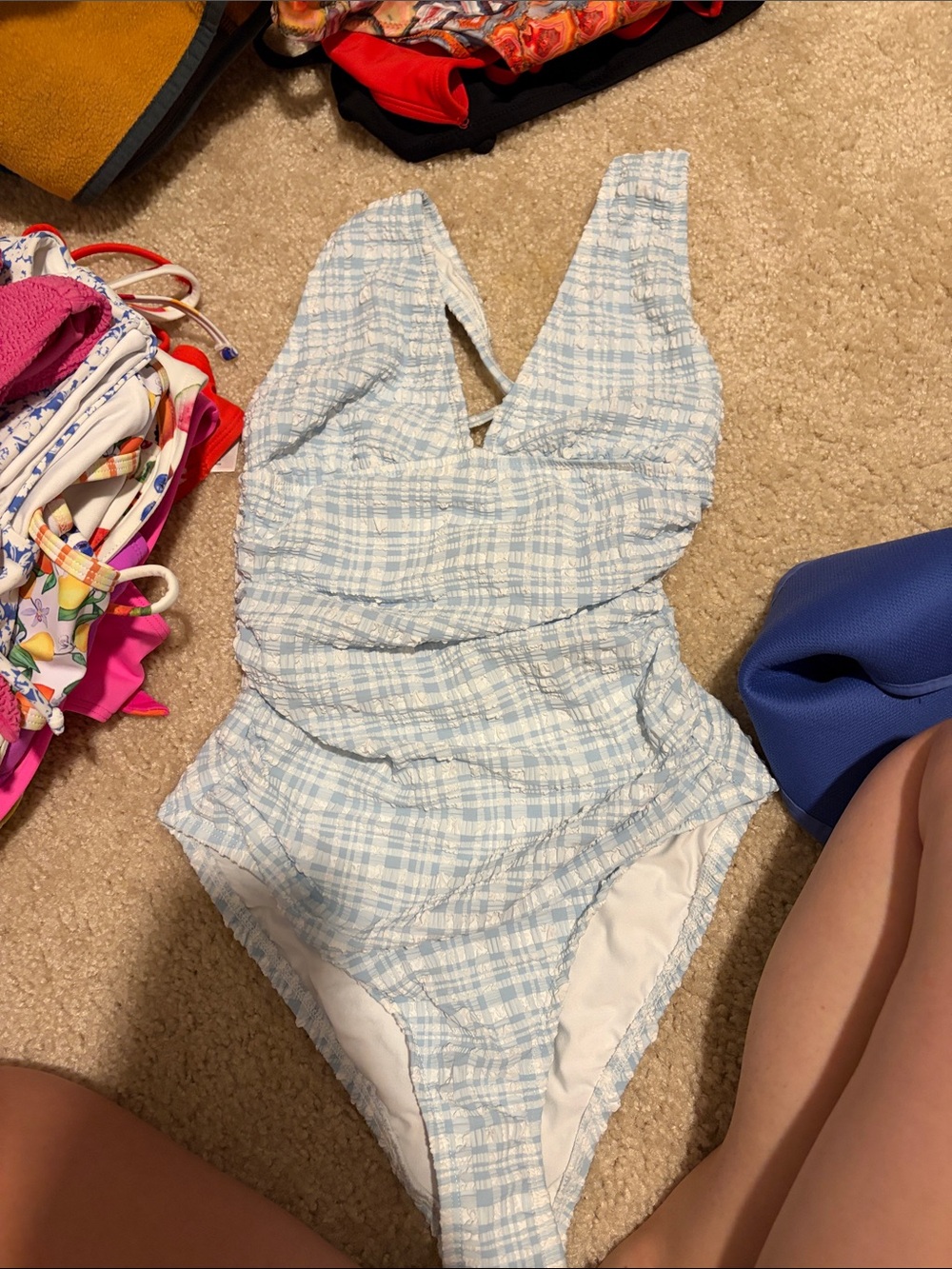 Shade & Shore Light Blue and White Swim Top
